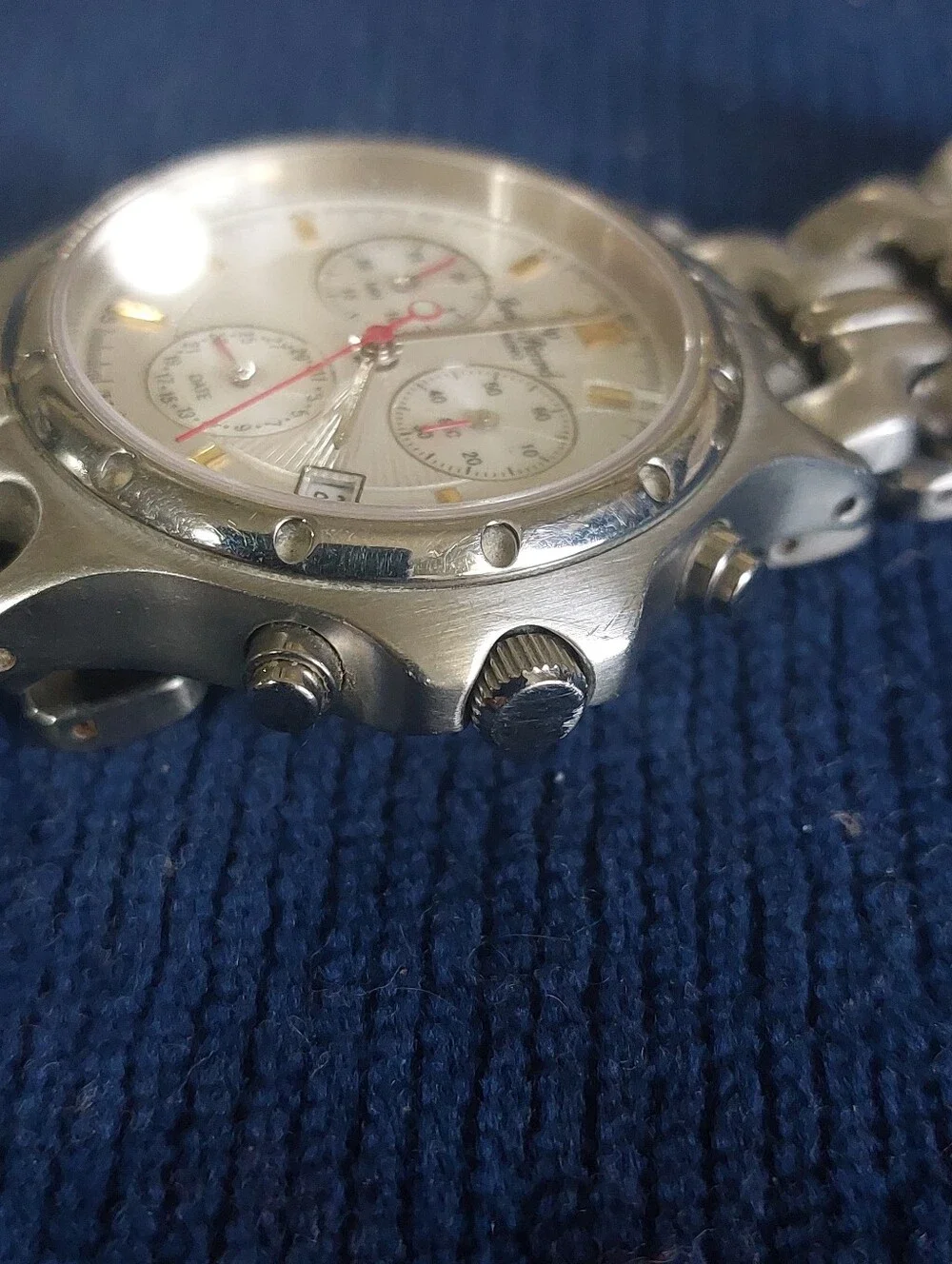 Vintage Lucien Piccard Chronograph Watch Silver Gold Tone White Dial - Needs Bat